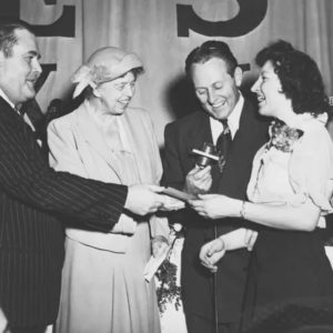 Eleanor Roosevelt Giving Award to Cookie Recipe Winner Laura Rott
